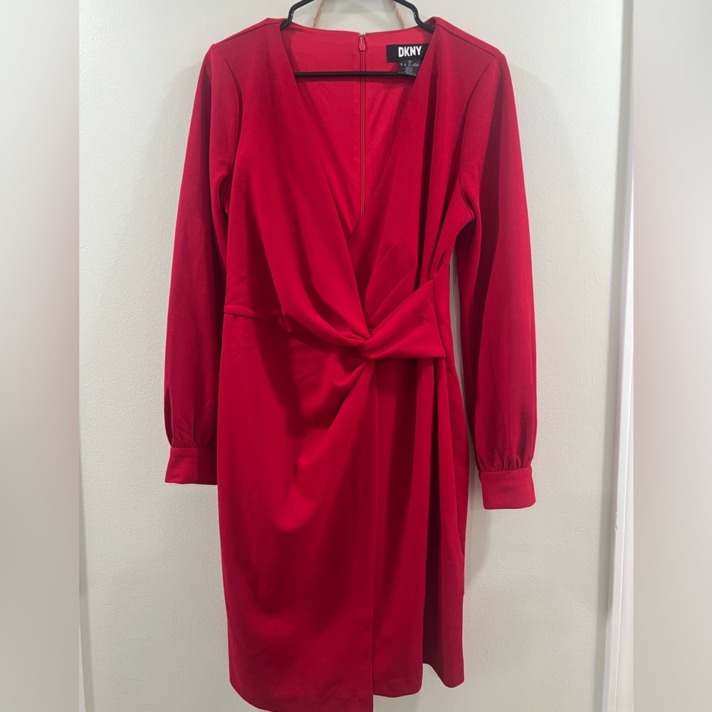 DKNY Vibrant Red Long Sleeve Dress
